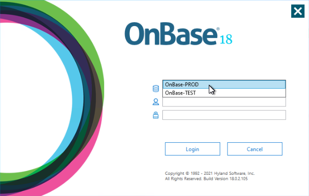 OnBase Unity Client login page,